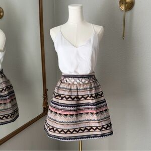 Boho Aztec Skirt CiCi L Southwestern Beaded Tribal Lattice Waist Indie Festival